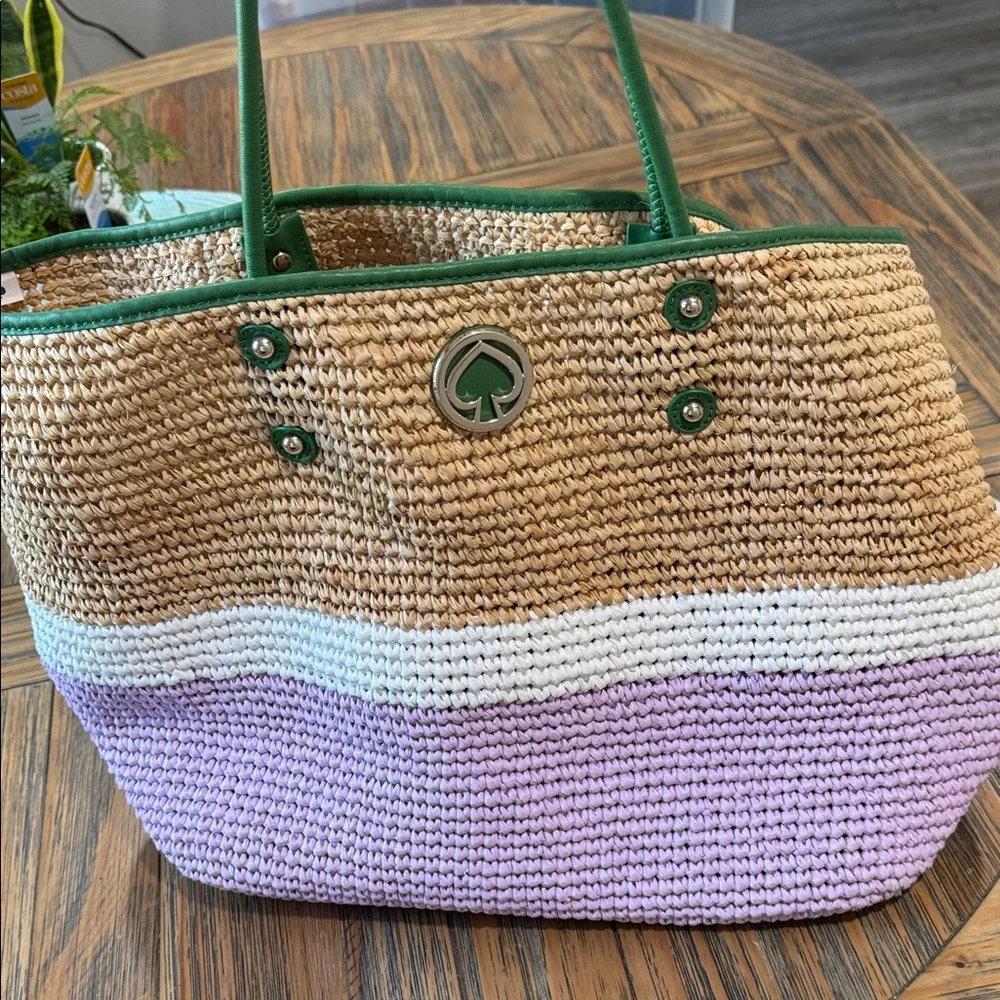 Kate Spade Green and Lavender Woven Tote - Picture 2 of 8